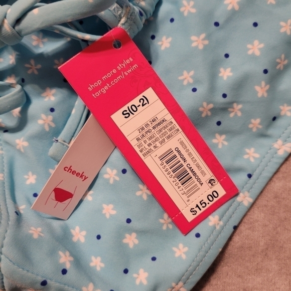 Xhilaration Juniors Cheeky String Bikini Bottom Floral Print Blue SIZE S (0-2) - Picture 4 of 4